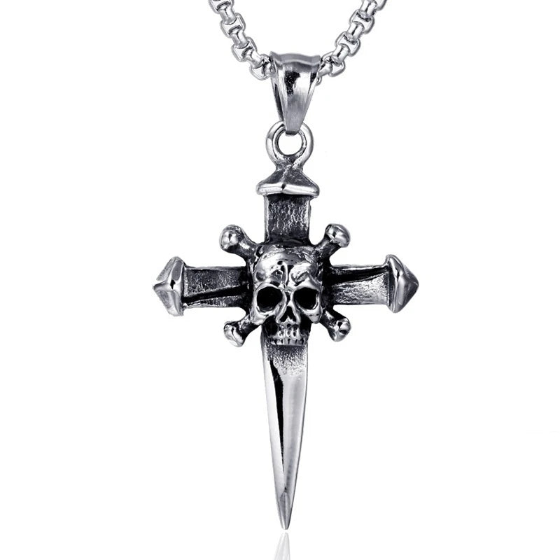 Cross Skull Pendant Necklace — Stainless Steel