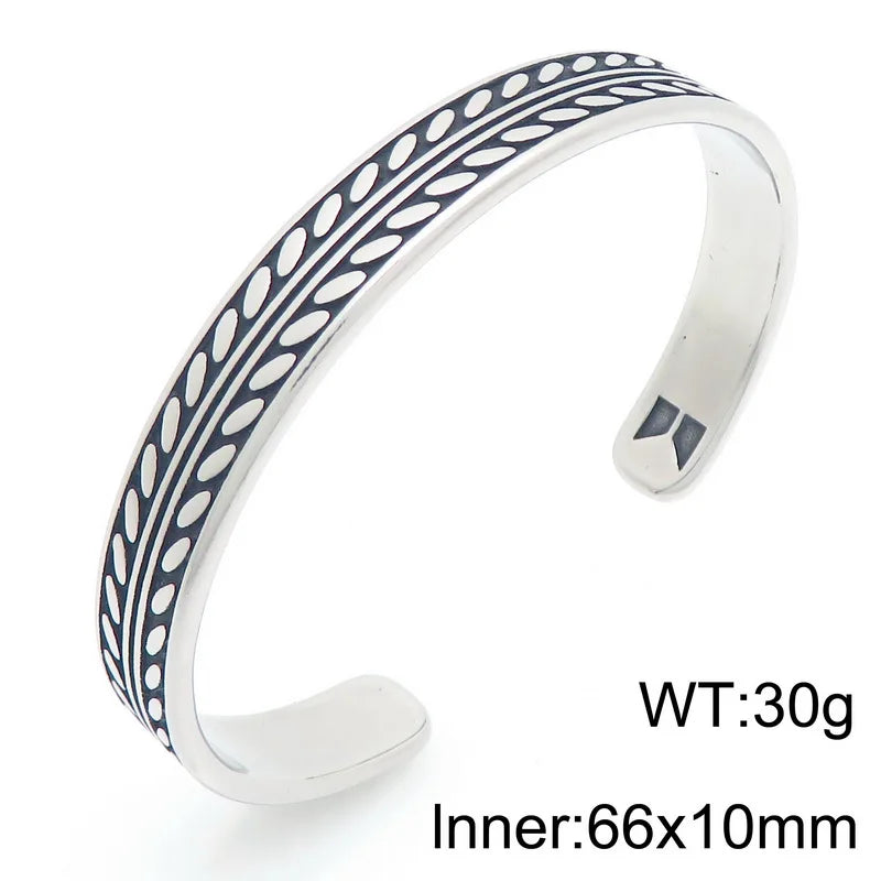 Vintage Open Bangle for Man Men 316l Stainless Steel Men's Braided Style Cuff Bracelets Punk Birthday Jewelry Gift for