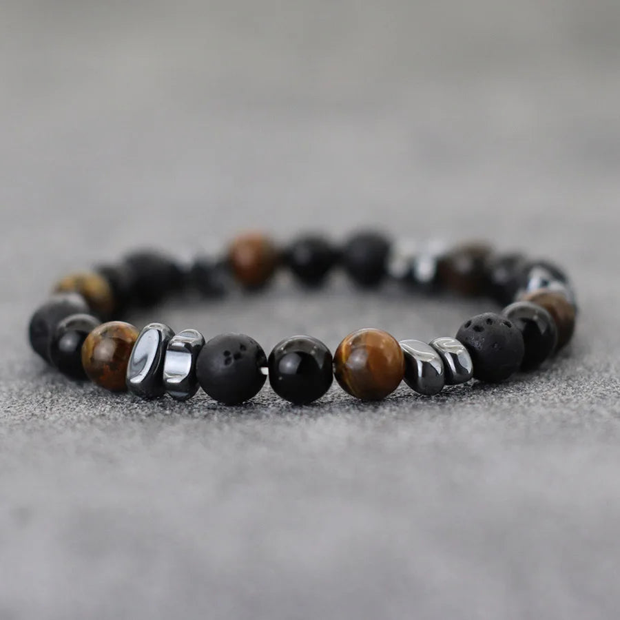 Stone Bead Strand Bracelet for Men — Blue, Black & Brown Options