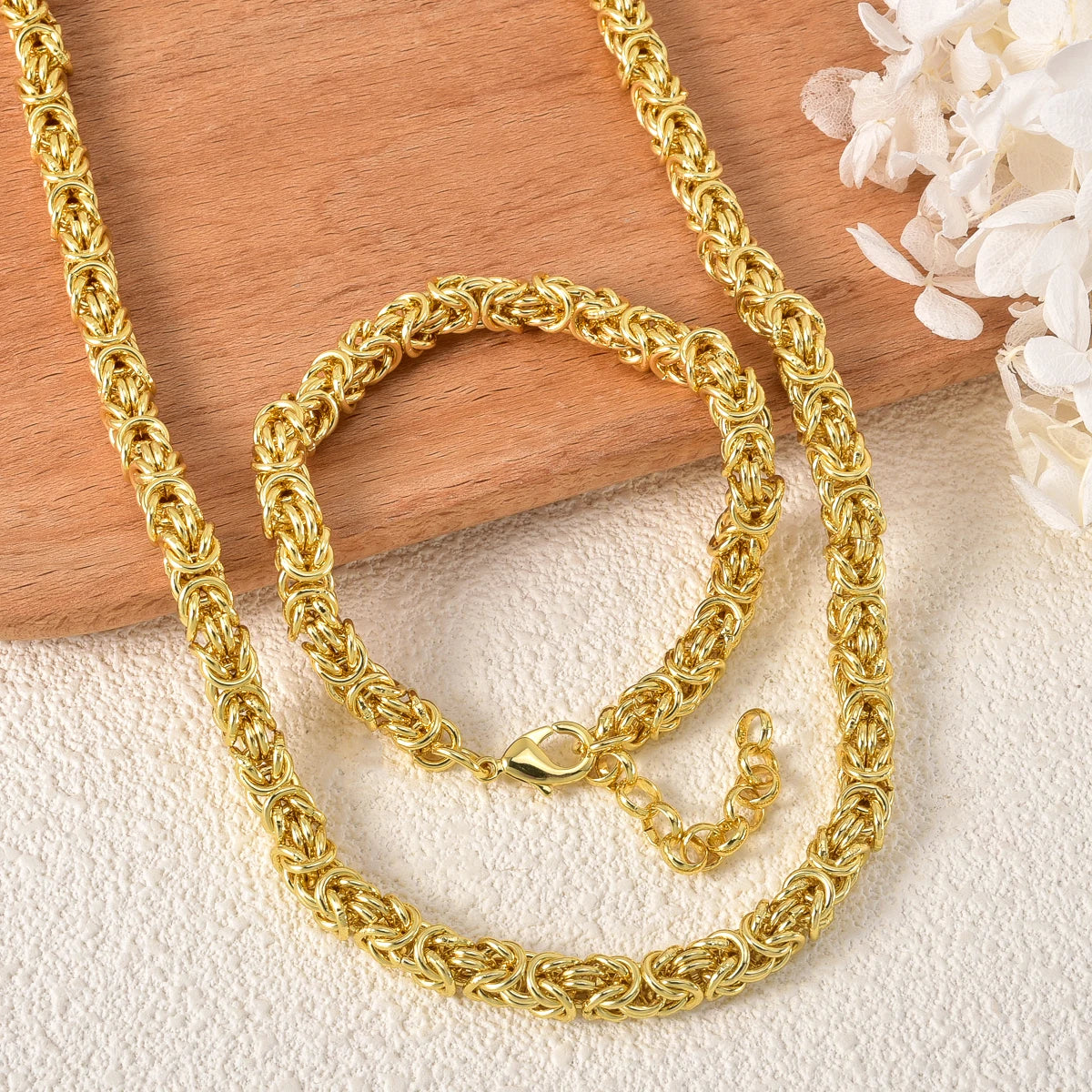 Minimalist Braided Chain Necklace Bracelet Set Lobster Clasp