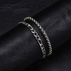 Box Chain Figaro Chain Bracelet Set — Stainless Steel