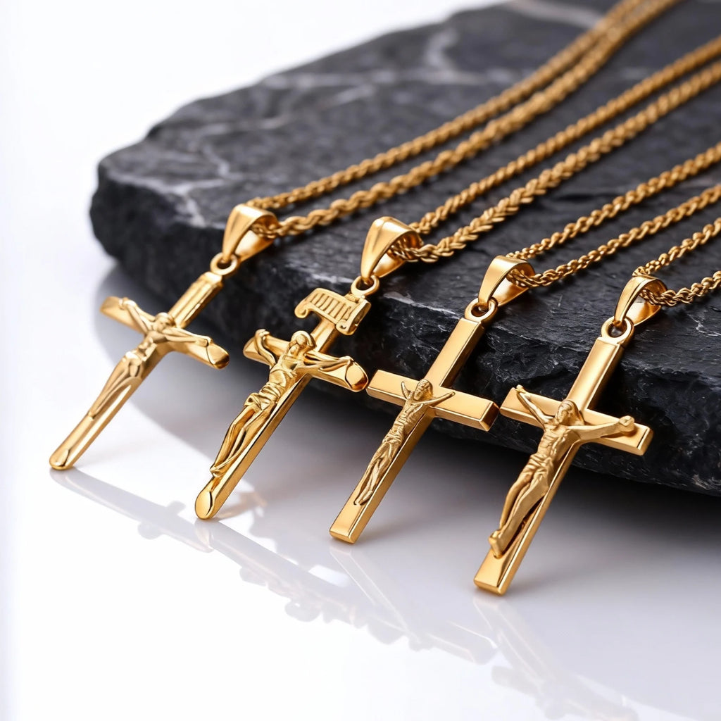 Stainless Steel Catholic Cross Necklace for Men,St. Benedict's Catholic Crucifix Pendant Necklace,Religion Gothic