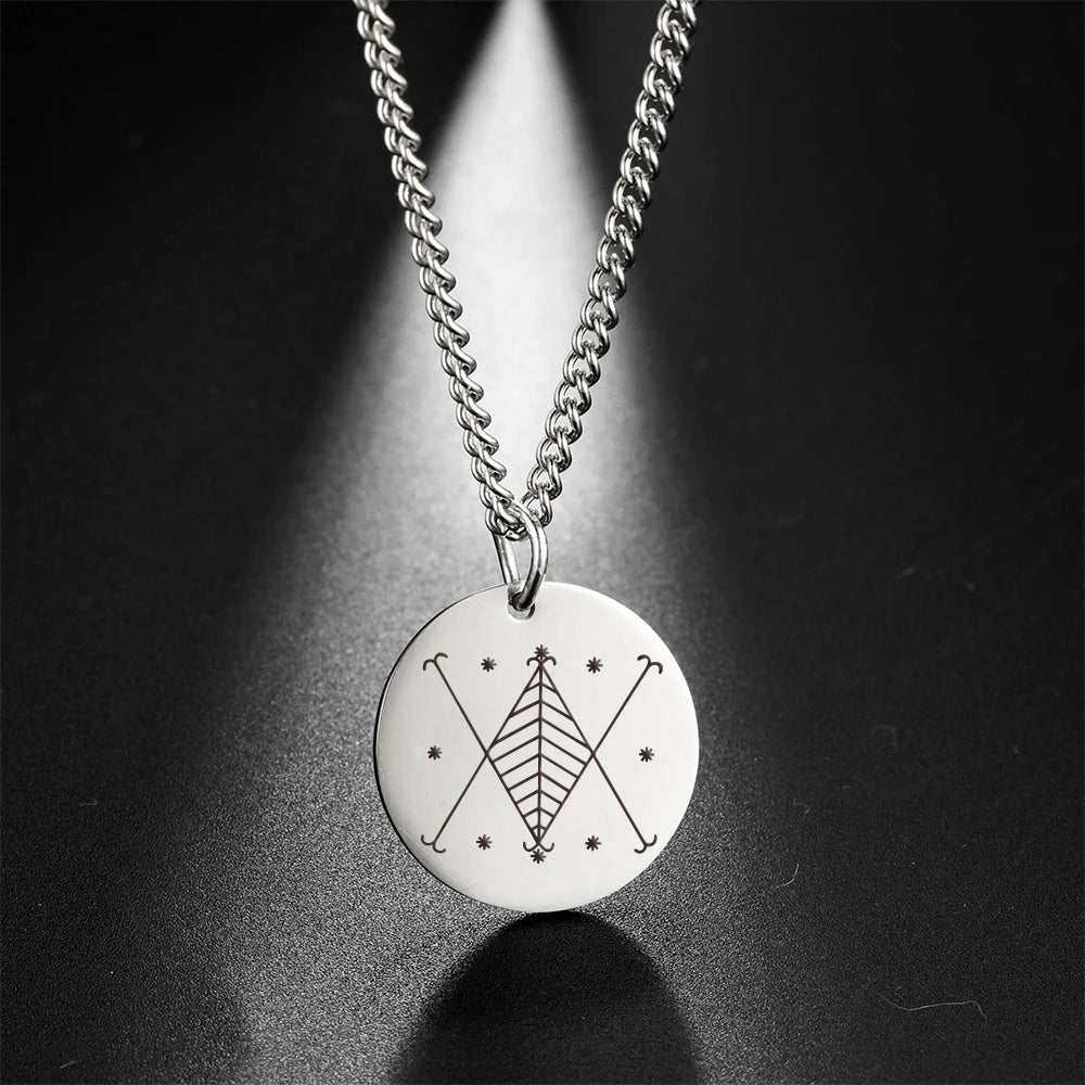 My Shape Voodoo Loa Baron Samedi Round Pendant Necklace for Men Maman Brigitte Stainless Steel Necklaces Amulet Religion Jewelry