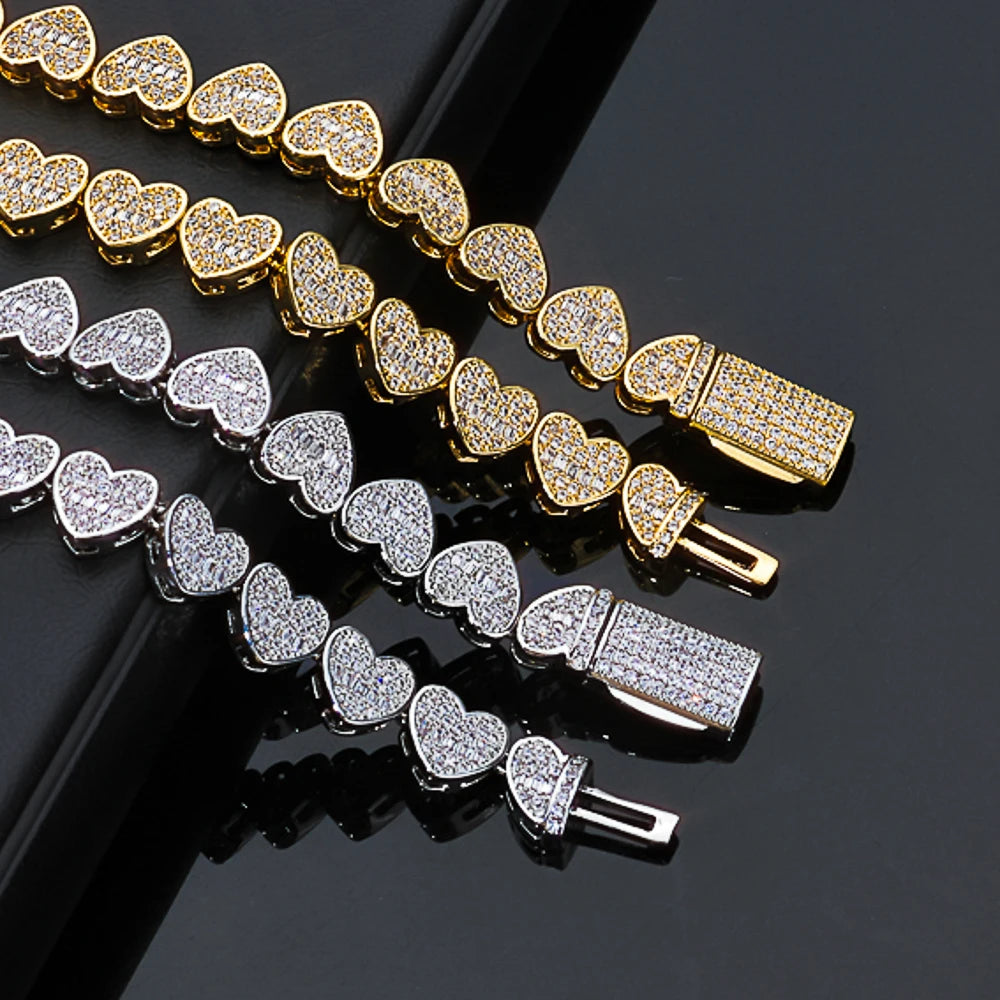 Heart Tennis Bracelet Silver 8MM Baguette Iced Out