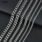 3/5/7/9/11mm Men's Silver Color Necklace Stainless Steel Cuban Link Chain for Mens Womens Basic Black Gold Tone Chokers