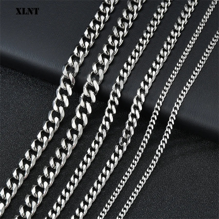 3/5/7/9/11mm Men's Silver Color Necklace Stainless Steel Cuban Link Chain for Mens Womens Basic Black Gold Tone Chokers