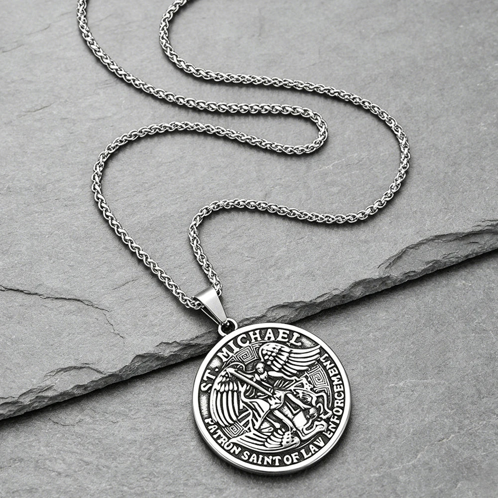 Archangel Wing Cross Stainless Steel Pendant Necklace