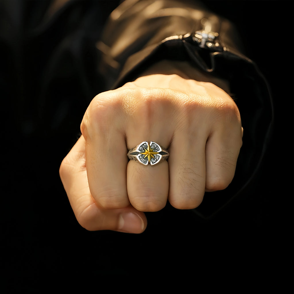 Retro Polaris North Star Adjustable Open Ring For Men Punk Gothic Edgy Brass Jewelry Unisex Accessories Good Fortune