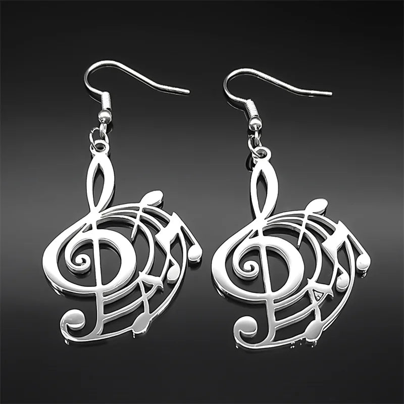 Two-Tone Earrings Hollow Musical Note Drop Lovers