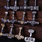 Multi Style Beaded Viking Thor's Hammer Pendant Necklace Stainless Steel Necklace Men Biker Mjolnir Amulet Jewelry