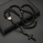 Lava Stone Cross Pendant Necklace — Zinc Alloy