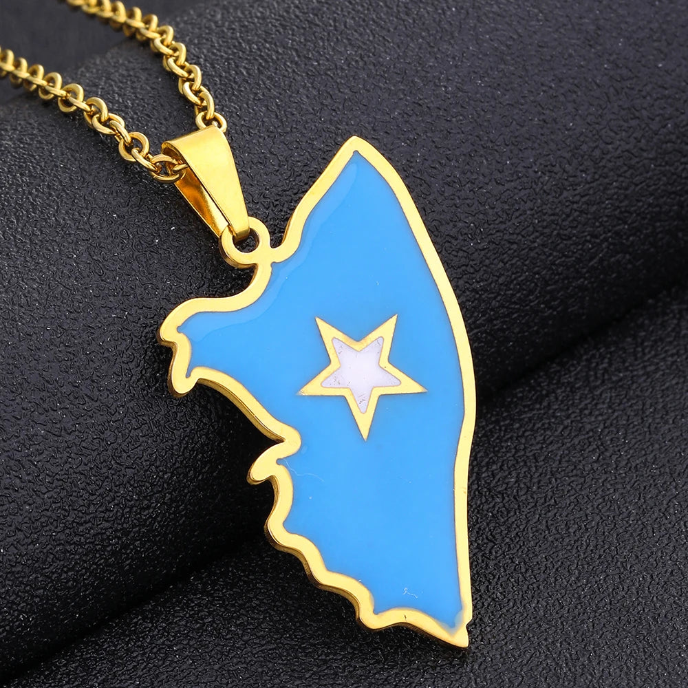 Somali Enamel Pendant Necklace — Stainless Steel