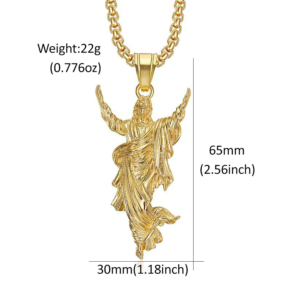 New Punk 316L Stainless Steel Jesus Pendant Necklaces For Men Women Sliver/Gold Color Hip Hop Religious Jewelry Gifts Wholesale