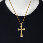 Iced Out Gold Knight Cross Pendant Necklace — Stainless Steel