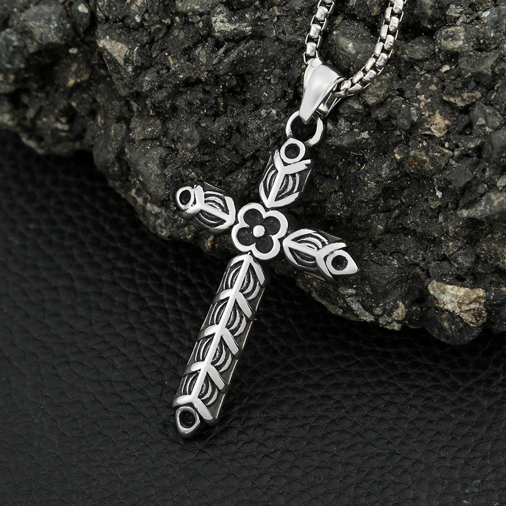 Gothic Cross Steel Pendant Vintage Rhombus Biker