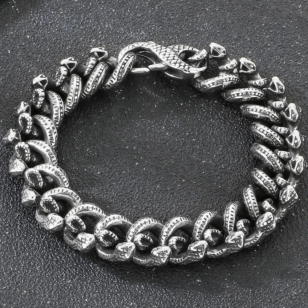 Gothic Man Bracelet Cool 14MM Wide Stainless Steel Snake Body Chain Bracelets for Men Biker Jewelry Charms for Boys