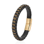 New Fashion 8mm Chain Curb Cuban Link Charm Leather Bracelets Men Stainless Steel Magnet Clasp Hand Bracelet Homme
