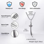 Vnox Mens Stainless Steel Lion Head Scimitar Sword Pendant Necklace, Gothic Black Zircon Box Chain Punk Jewelry Gift for Him