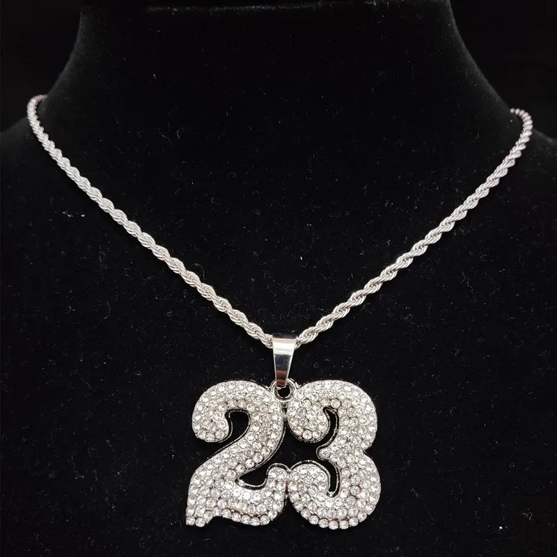 Number 23 Iced Out Pendant Necklace — 13mm Cuban Chain