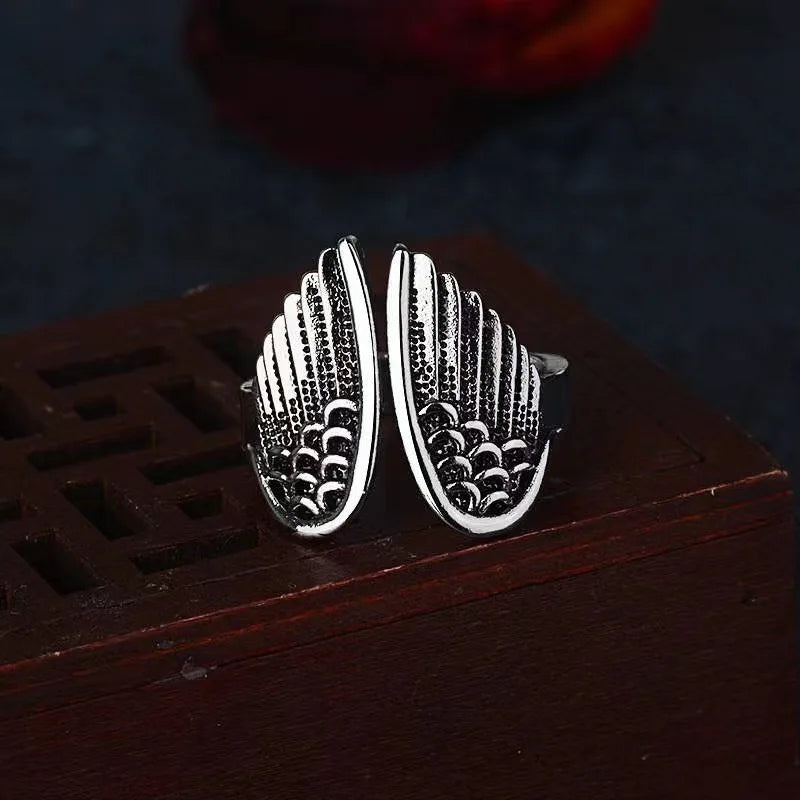 Retro Dark Angel Wings Ring For Women Men Punk Gothic Open Ring Designer Jewelry Unisex Accessories Gift For Lovers