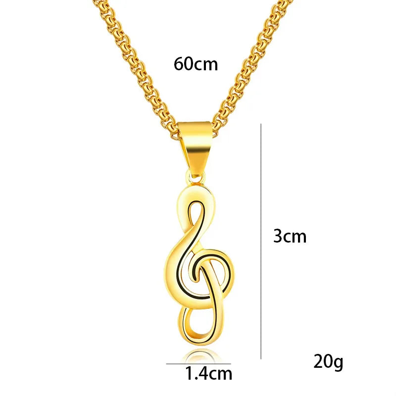 Gold Music Notation Box Chain Pendant Necklace