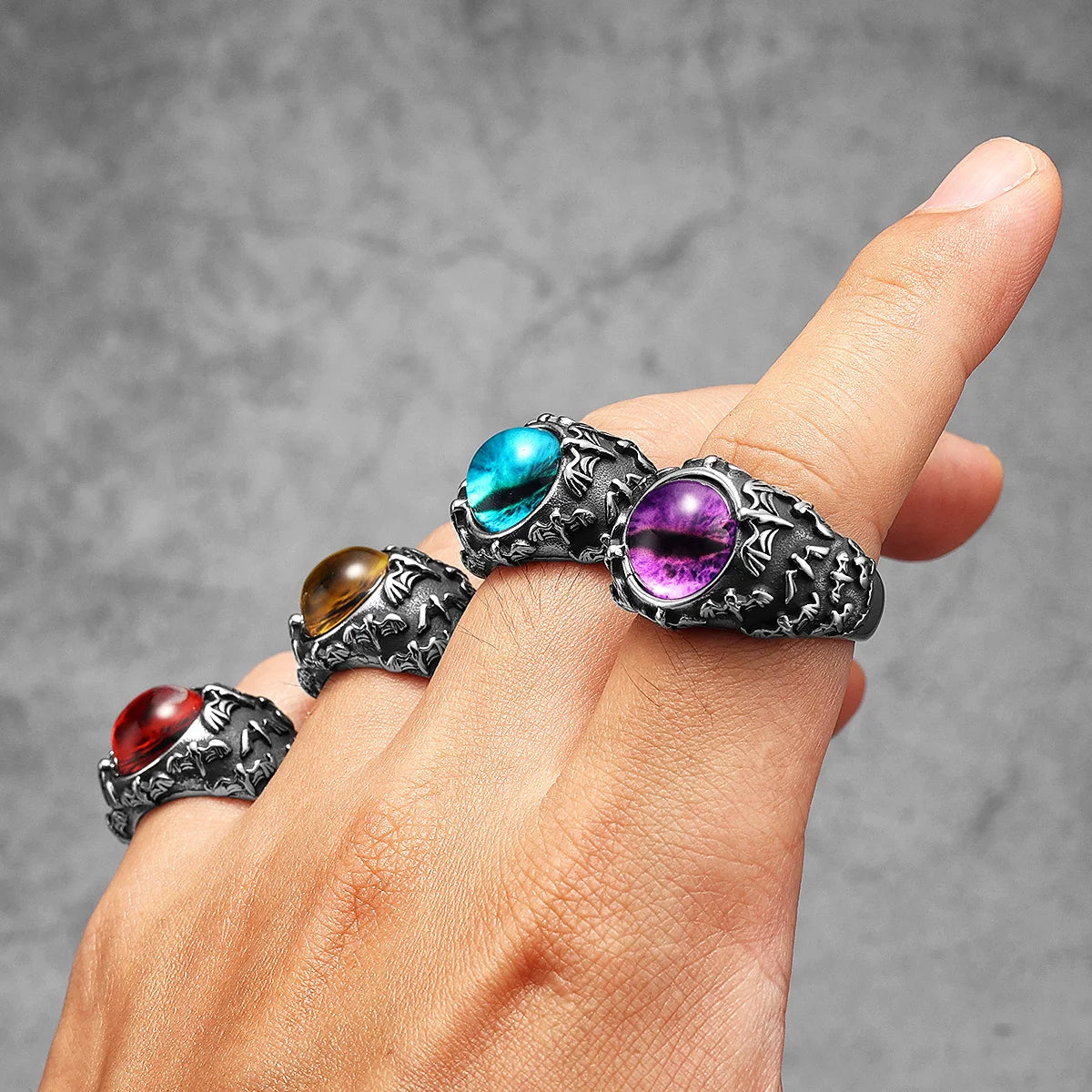 Evil Eye Gemstone Ring — Stainless Steel
