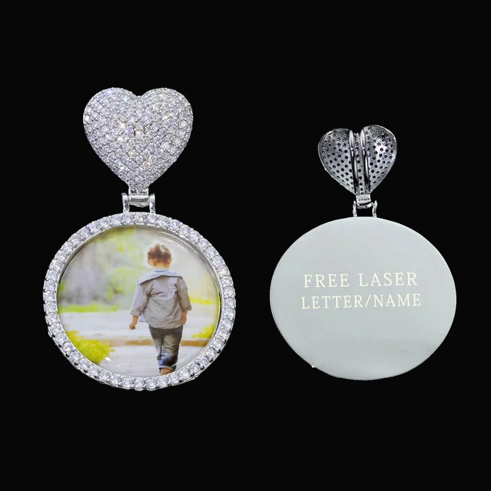 Iced Out Heart Photo Pendant Necklace 35MM