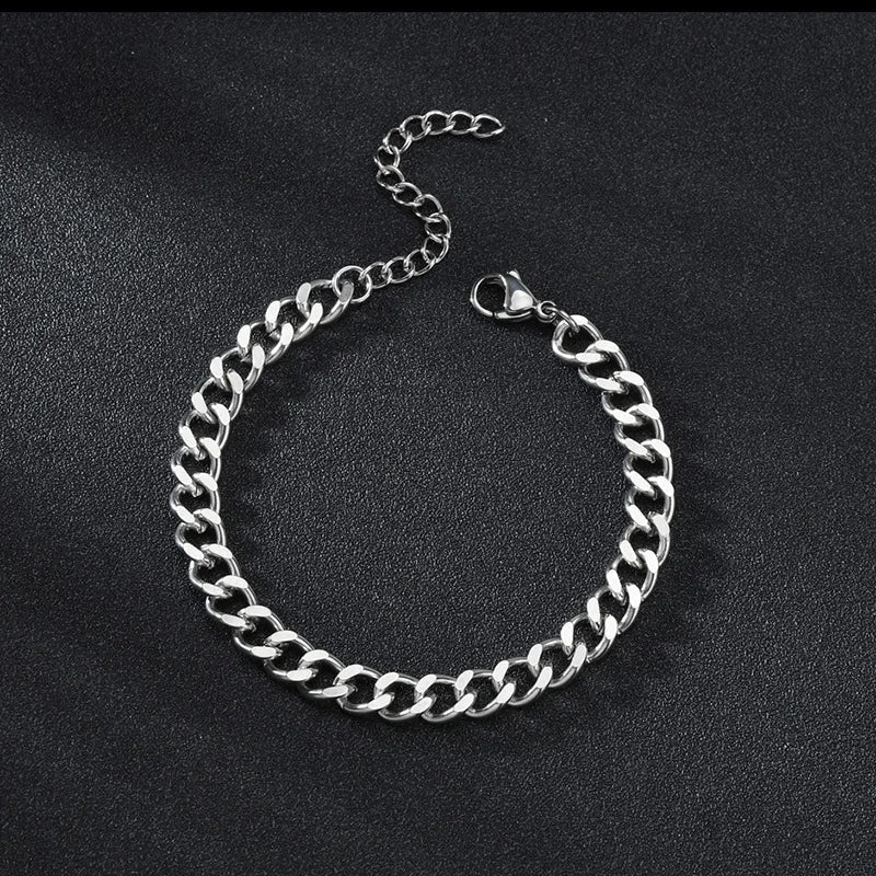 3-7mm Chunky Miami Curb Chain Bracelet for Men, Stainless Steel Cuban Link Chain Wristband Classic Punk Heavy Male