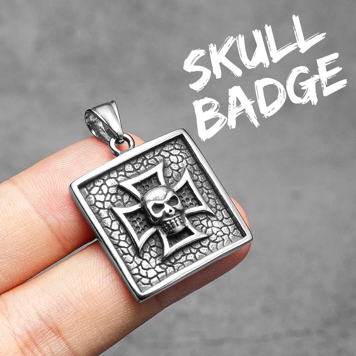 Cross Skull Badge Pendant Necklace Stainless Steel