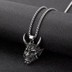Retro Punk Demon Mask Samurai Ghost Pendant Necklace, Unisex Long Chain, Hip-Hop Rock Party Necklace Gift Accessory