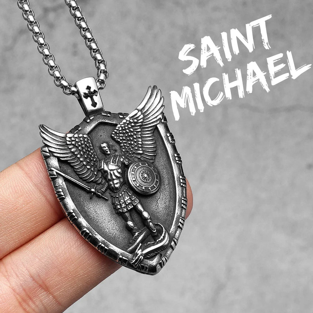 Arch Angel St.Michael Cross Wing Stainless Steel Men Necklaces Pendant Chain Amulet For Women Fashion Jewelry Gift