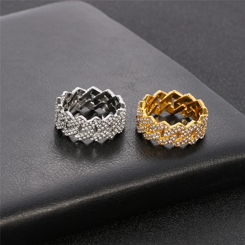 Iced Out Cuban Link Ring — Gold