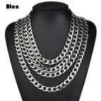BTEN 1 piece Width 3mm/5mm/7mmCurb Cuban Link Chain Necklace for Men Women Basic Punk Stainless Steel Chain Chokers