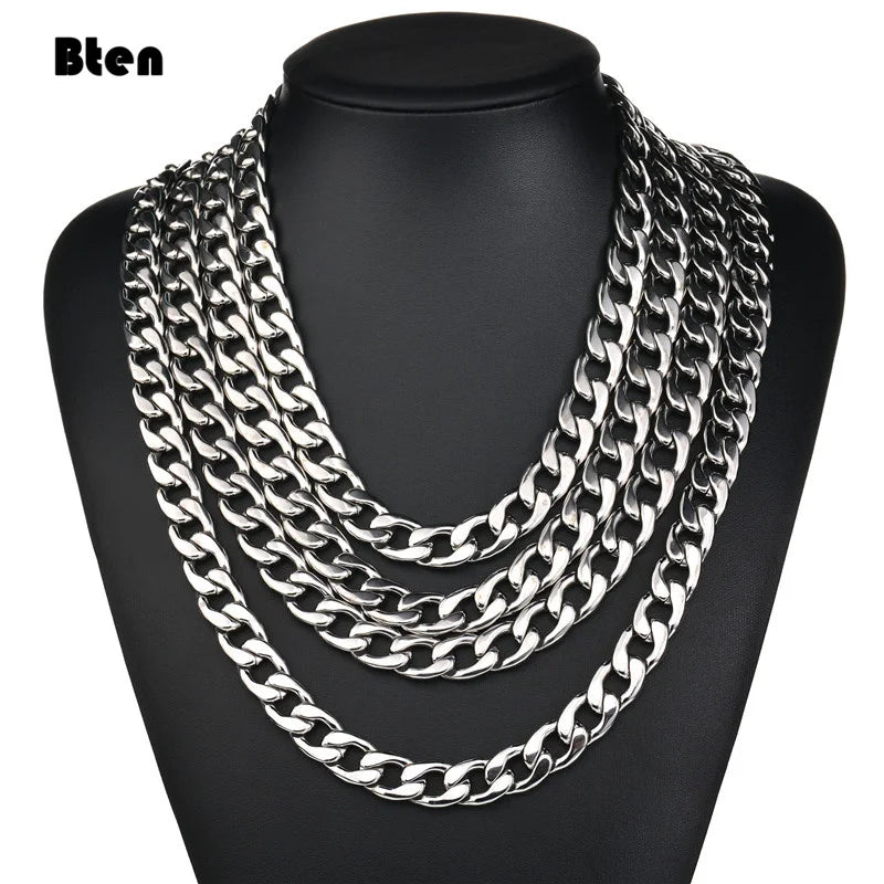 BTEN 1 piece Width 3mm/5mm/7mmCurb Cuban Link Chain Necklace for Men Women Basic Punk Stainless Steel Chain Chokers