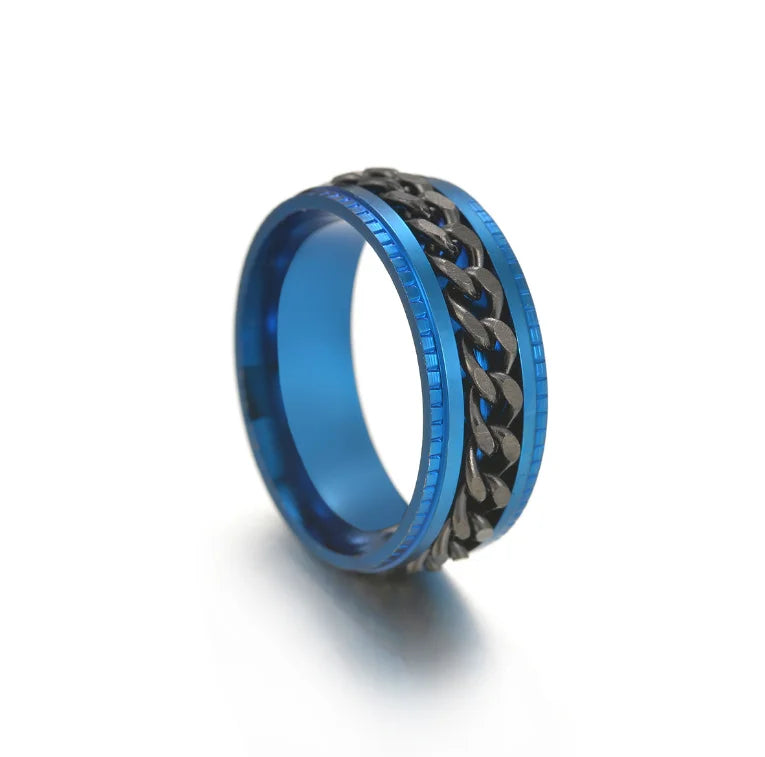 Anxiety Fidget Rings For Men Spining Titanium Stainless Steel Colorfully Spinner Rotatable Chain Jewelry Rotating Rings