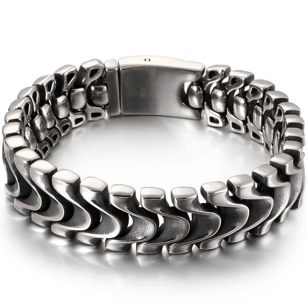 Vintage Matte Stainless Steel Men's Bracelet for Man Gothic Retro Chunky Keel Chain Bracelets Biker Jewelry Old Silver