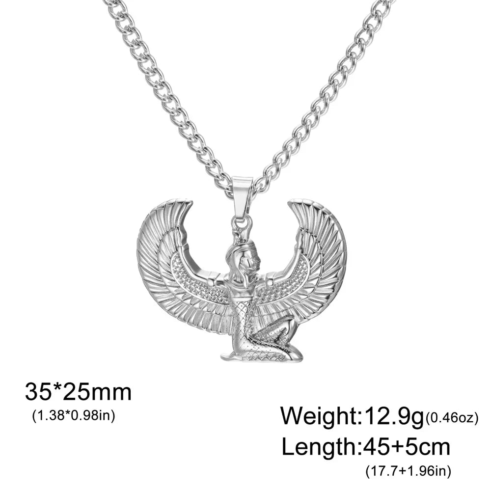 Feather God Egypt Anka Eagle Wings Stainless Steel Necklace Men and Women Talisman Gift
