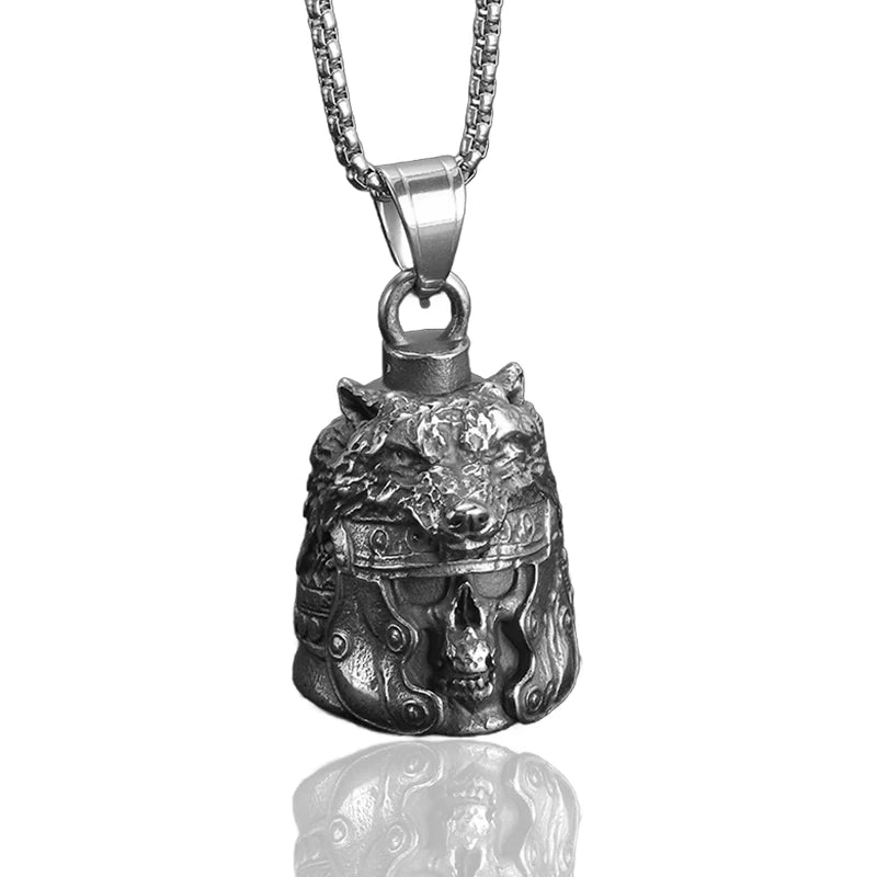 Vintage Design Viking Warrior Bell Pendant Motorcycle Wind Nordic Odin Guardian Bell Necklace Gift Jewelry Accessories