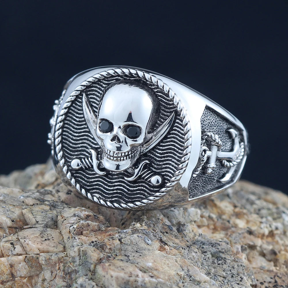 Skull Pirate Anchor Ring — 925 Silver
