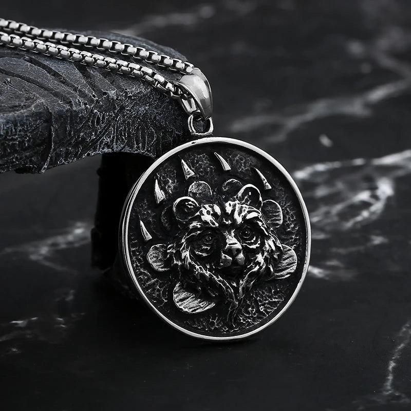 Biker Bear Paw Pendant Necklace — Stainless Steel
