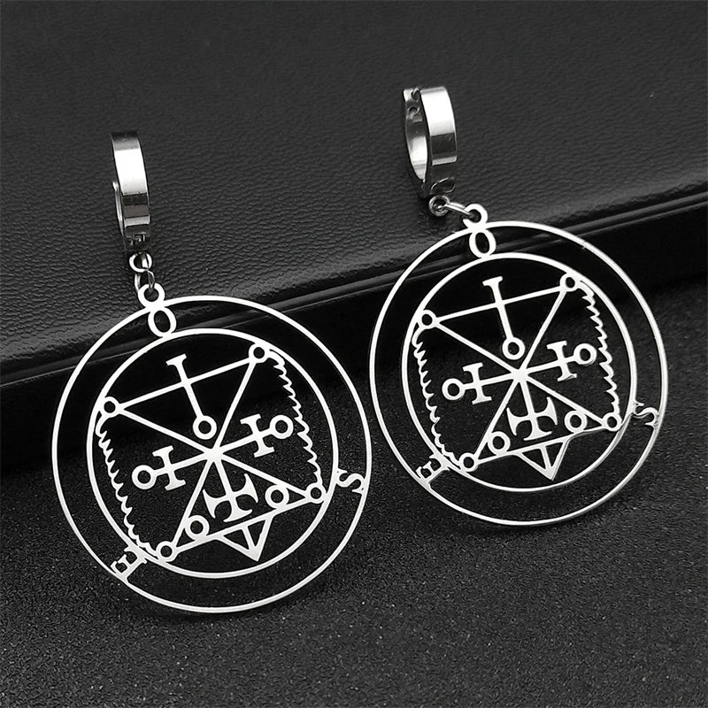 Baphomet Steel Earrings Sigeal Sigil Lucifer Satan