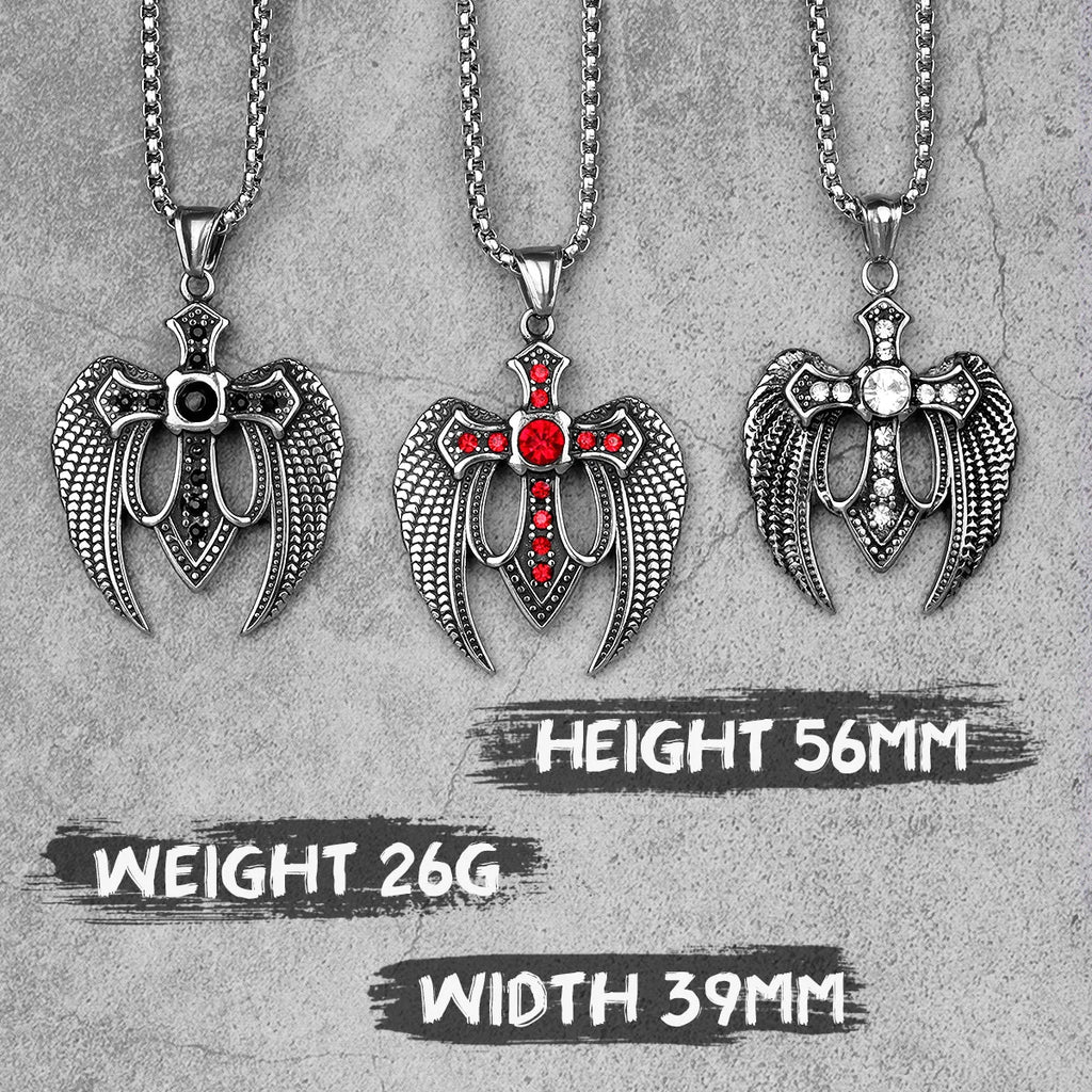 Red Black Cross Wings Men Long Necklaces Pendants Chain Punk for Boy Male Stainless Steel Jewelry Creativity Gift Wholesale