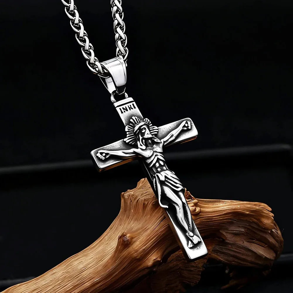 Vintage Gothic Jesus Cross Pendant Necklace Christian Faith Amulet Ornament Unique Jewelry Gifts For Men Women Wholesale