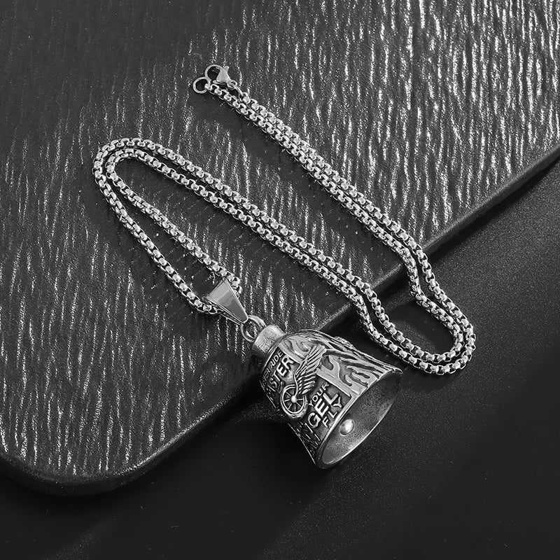 Angel Wings Moto Bell Steel Pendant Punk