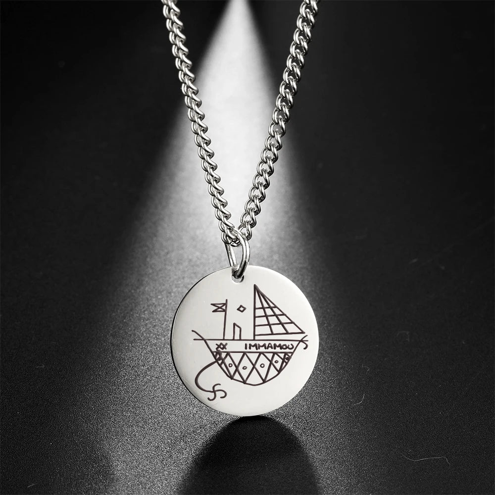 My Shape Voodoo Loa Baron Samedi Round Pendant Necklace for Men Maman Brigitte Stainless Steel Necklaces Amulet Religion Jewelry