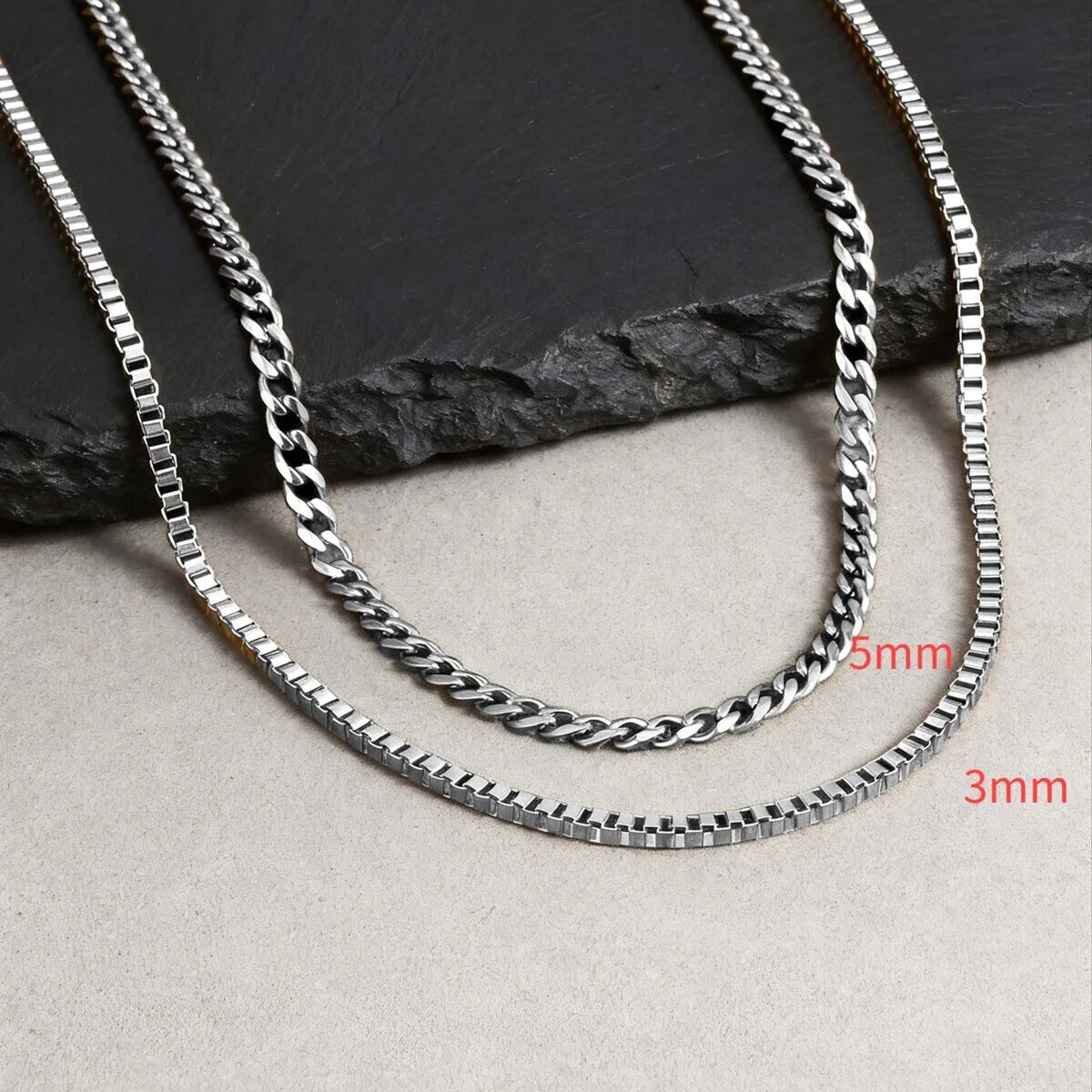 Two-Tone Cuban Box Rope Chain Necklace Set