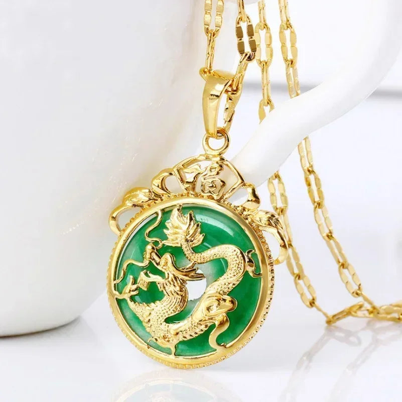 Vintage Natural Obsidian Dragon Pendant Necklace Zodiac Dragon Carved Chinese Mascot Amulet Lucky Men Necklace