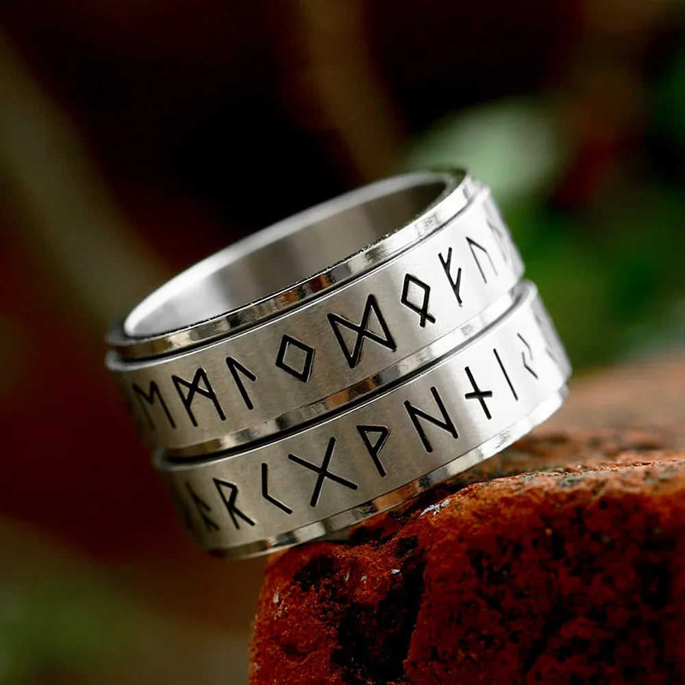 Viking Steel Ring Double Runes 316L Rotatable