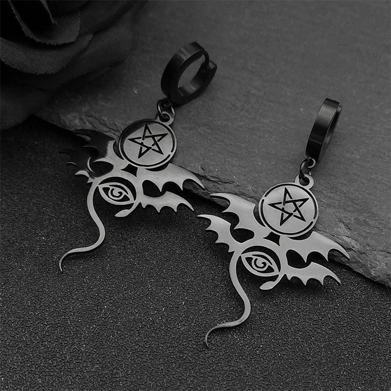 Star Bat Silver Earrings Gothic David Evil Eye