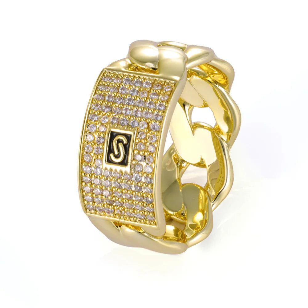 CZ Point Accent Cuban Link Ring for Men — Gold-Tone